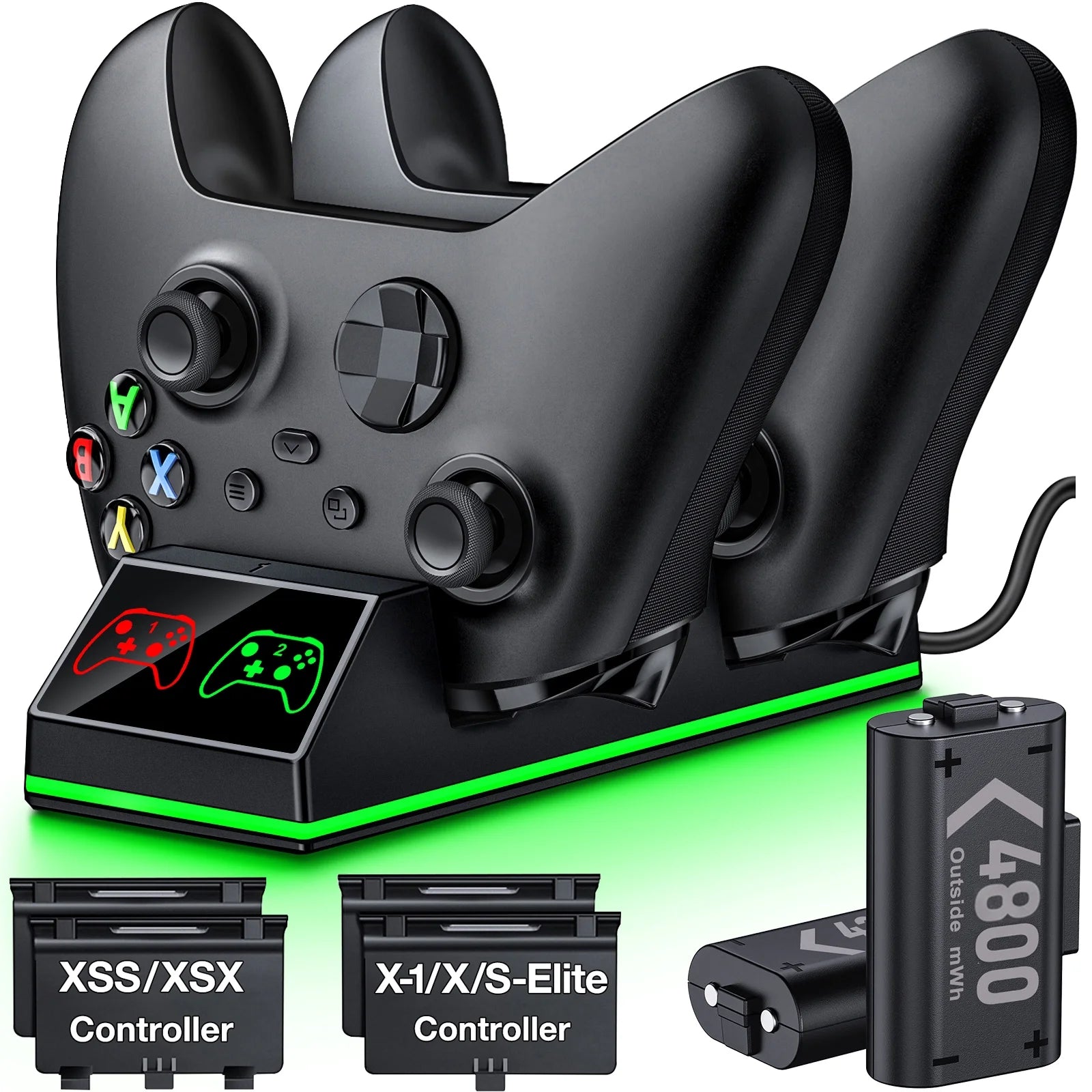 Controller Charger for Xbox One, Xbox Controller Charging Station with 2 X 4800Mwh Rechargeable Battery Packs for Xbox Series X/S/One X/S/Elite,Xbox Accessories